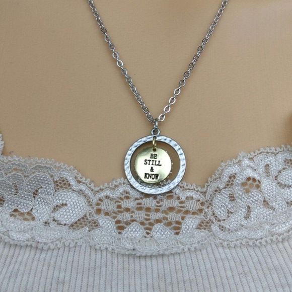 Be Still & Know Pendant Silver Tone Neckla… - Picture 2 of 3